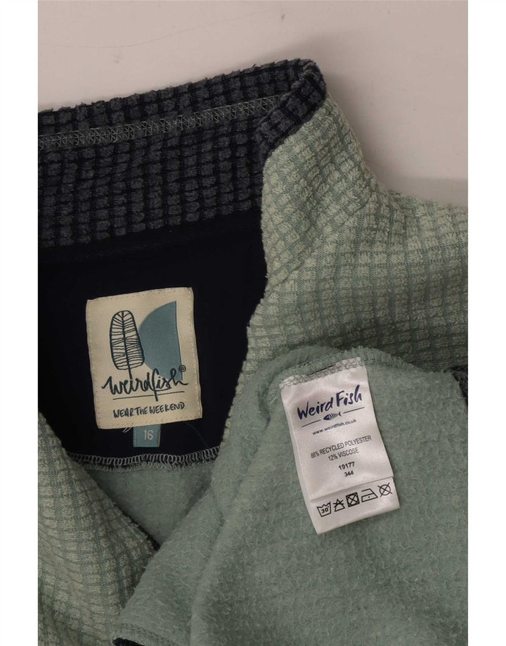 Jumper de lã com decote em zíper feminino Weird Fish Reino Unido 16 grande poliéster verde
