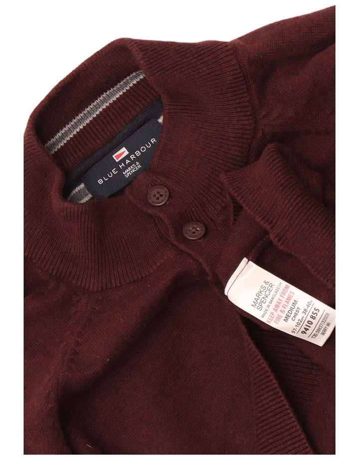 Suéter masculino Marks & Spencer Blue Harbor com botão e gola média marrom