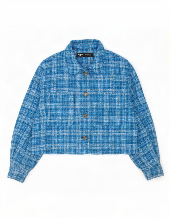 Jaqueta bomber feminina Zara UK 18 XL poliéster xadrez azul