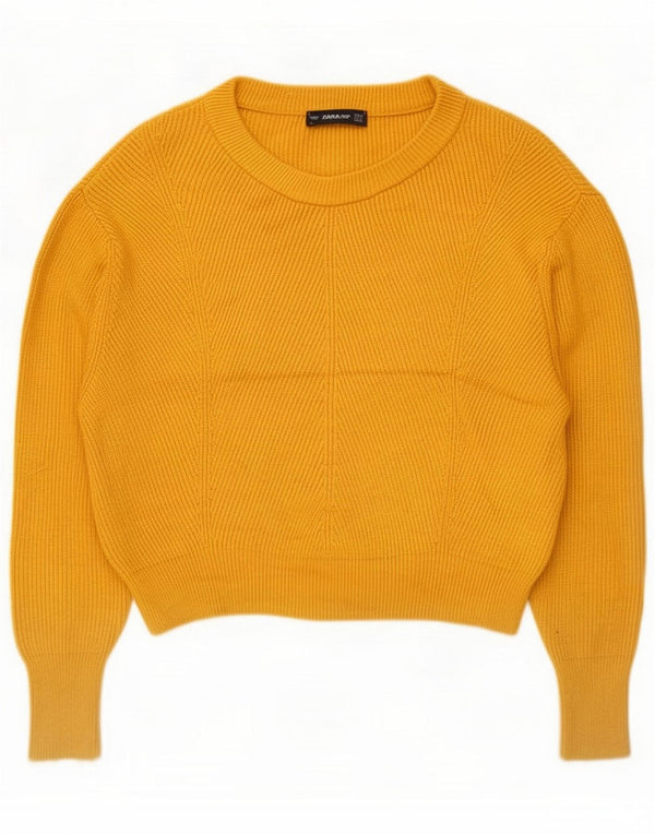 Zara Womens Crop Oversized Boat Neck Jumper Sweater UK 10 Pequeno Amarelo