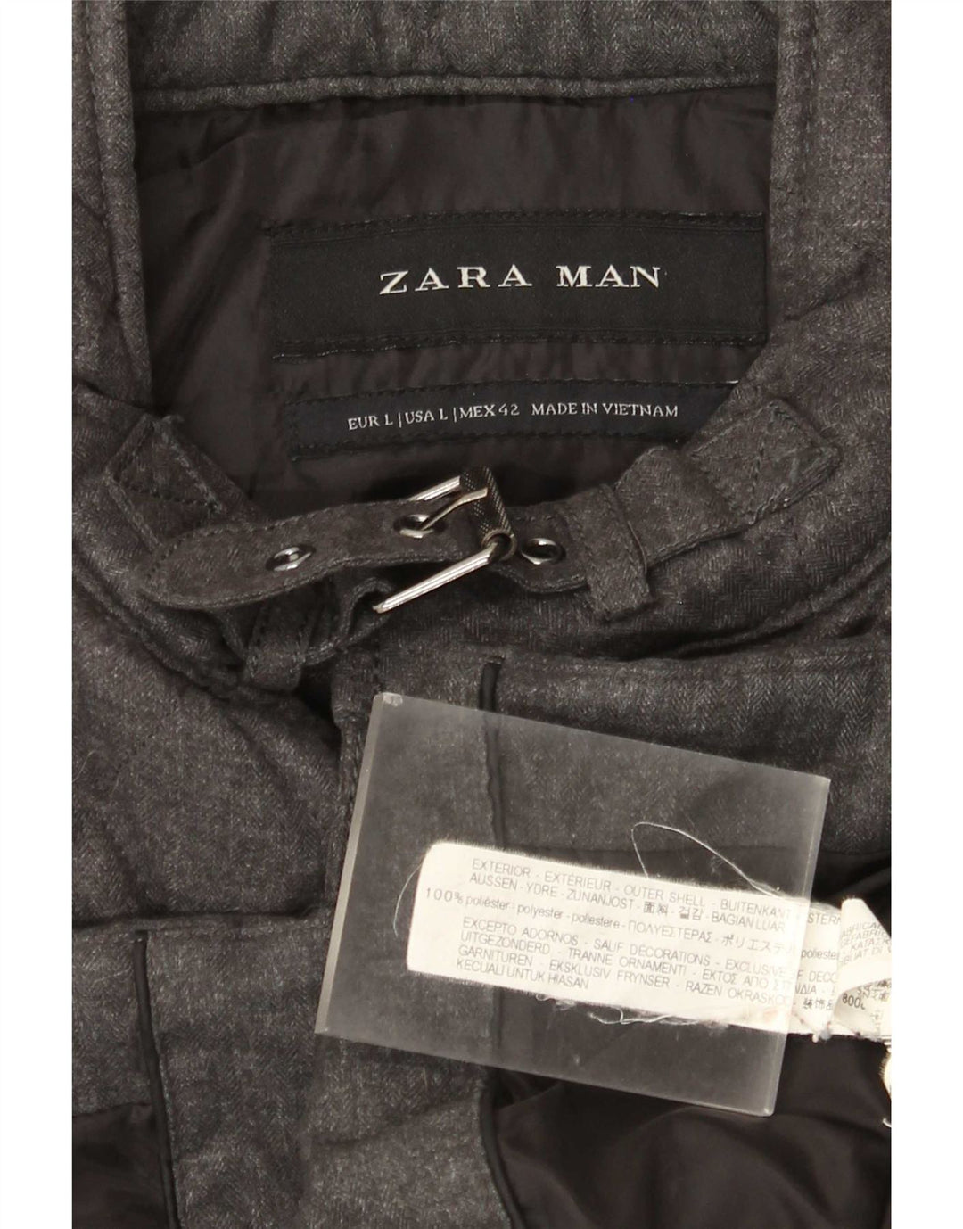 Jaqueta acolchoada masculina Zara UK 40 poliéster cinza grande