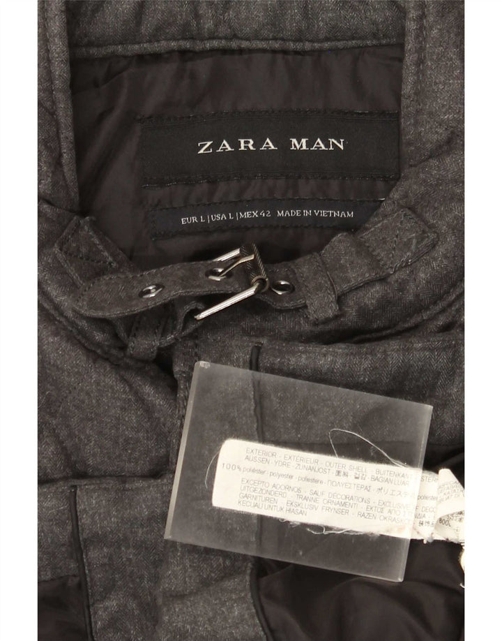 Jaqueta acolchoada masculina Zara UK 40 poliéster cinza grande