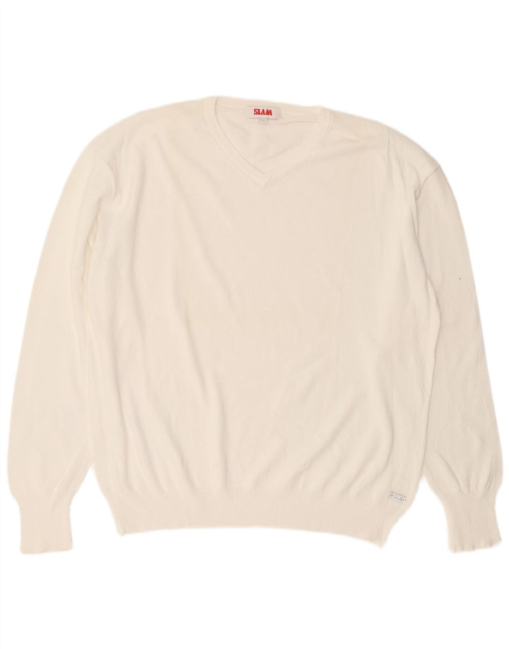Suéter masculino Slam com decote em V 3XL algodão branco