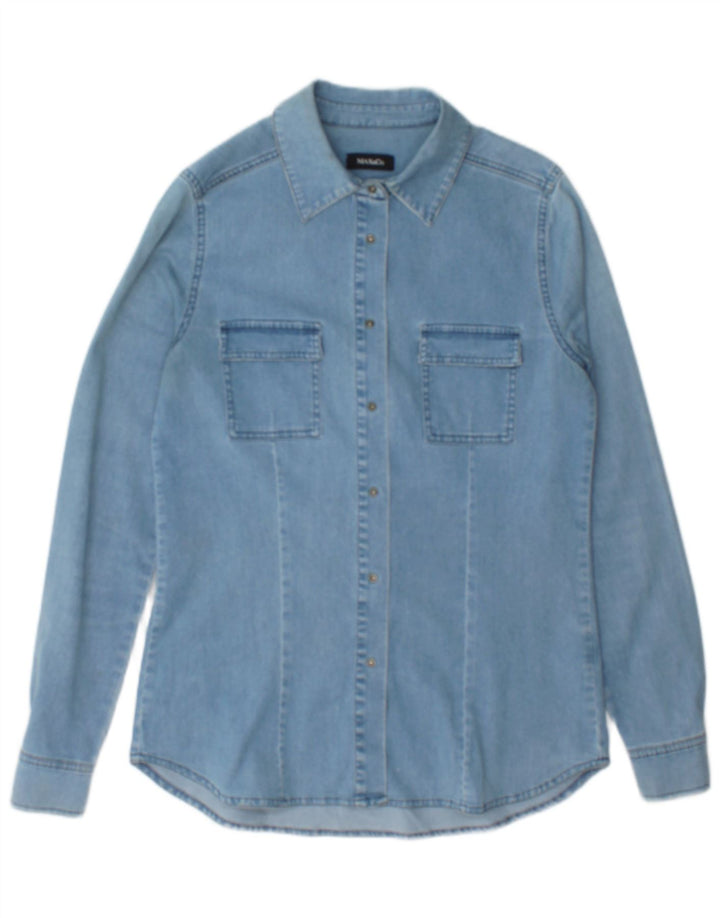 Camisa jeans feminina Max Mara UK 12 algodão azul médio