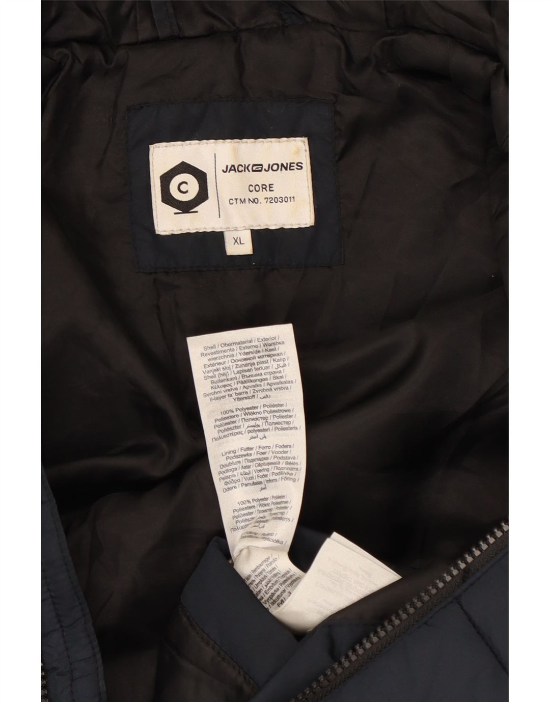 Jaqueta masculina acolchoada com capuz Jack & Jones UK 42 XL azul marinho poliéster