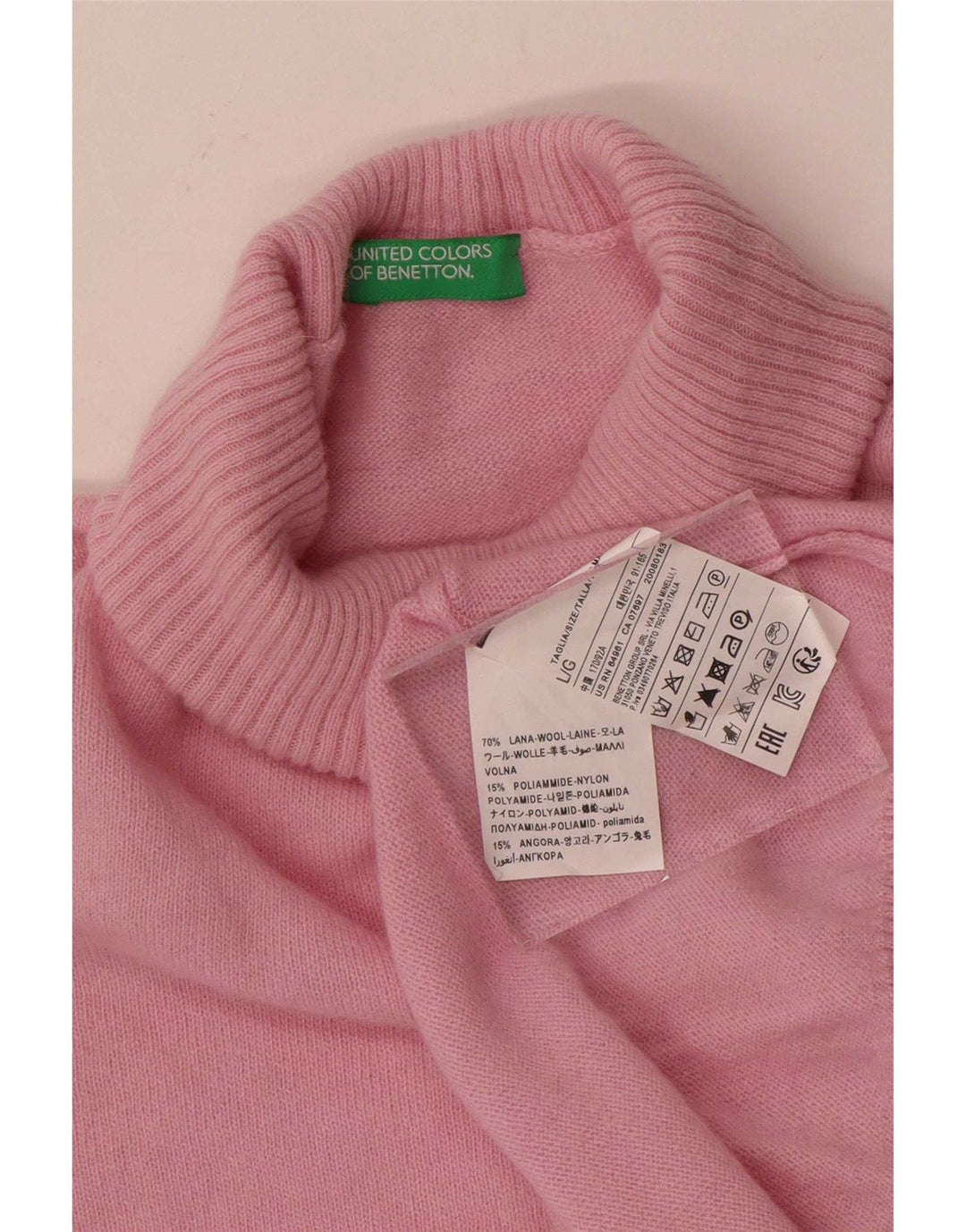 Suéter feminino Benetton com gola redonda Reino Unido 16 grande lã rosa