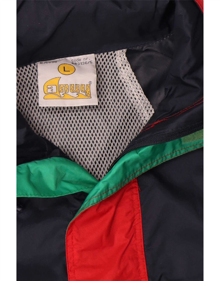 Jaqueta de chuva masculina Anuy Reino Unido 40 grande bloco colorido azul marinho nylon