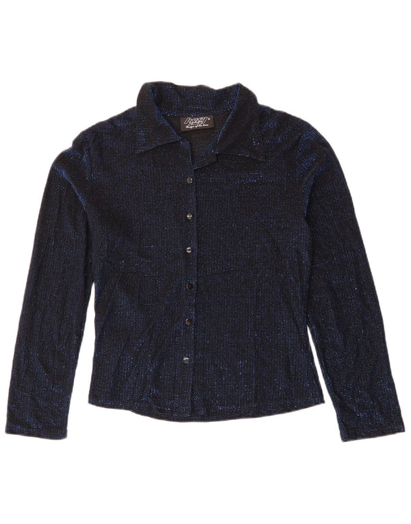 Blusa feminina ORSAY UK 8 pequena azul marinho manchada elastano