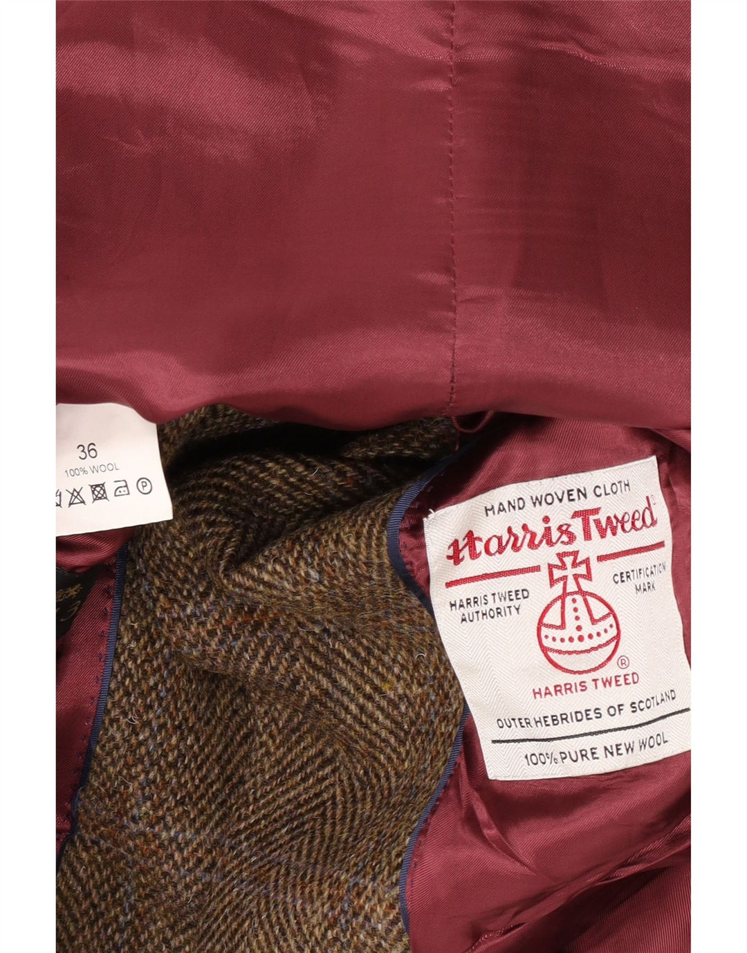 Jaqueta blazer masculina de 2 botões Harris Tweed Reino Unido 36 pequena lã xadrez marrom