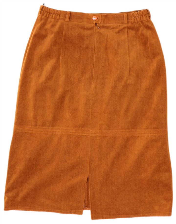 Saia reta de veludo feminino vintage médio W28 poliéster marrom