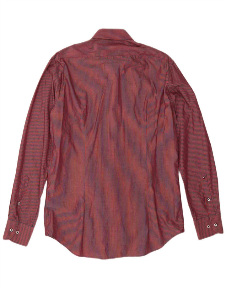 Camisa masculina sob medida Tommy Hilfiger tamanho 40 15 3/4 risca de giz vermelha média