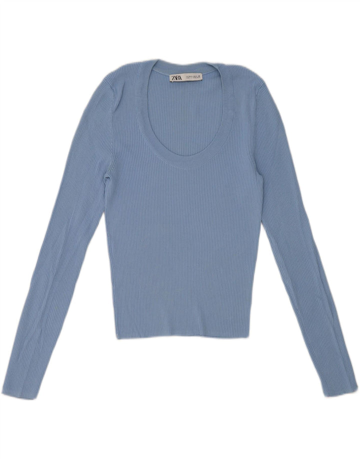 Top feminino de manga comprida Zara manga comprida UK 12 azul médio