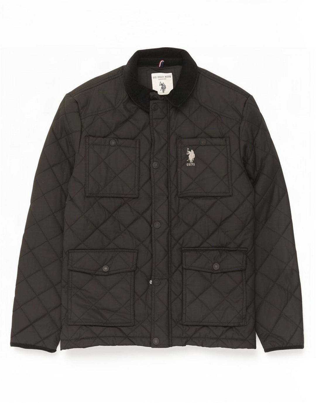 US Polo Assn. Jaqueta acolchoada masculina UK 38 algodão preto médio