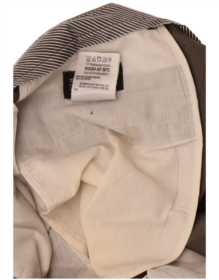 Calça masculina de terno reto Marks & Spencer W34 L29 espinha de peixe marrom