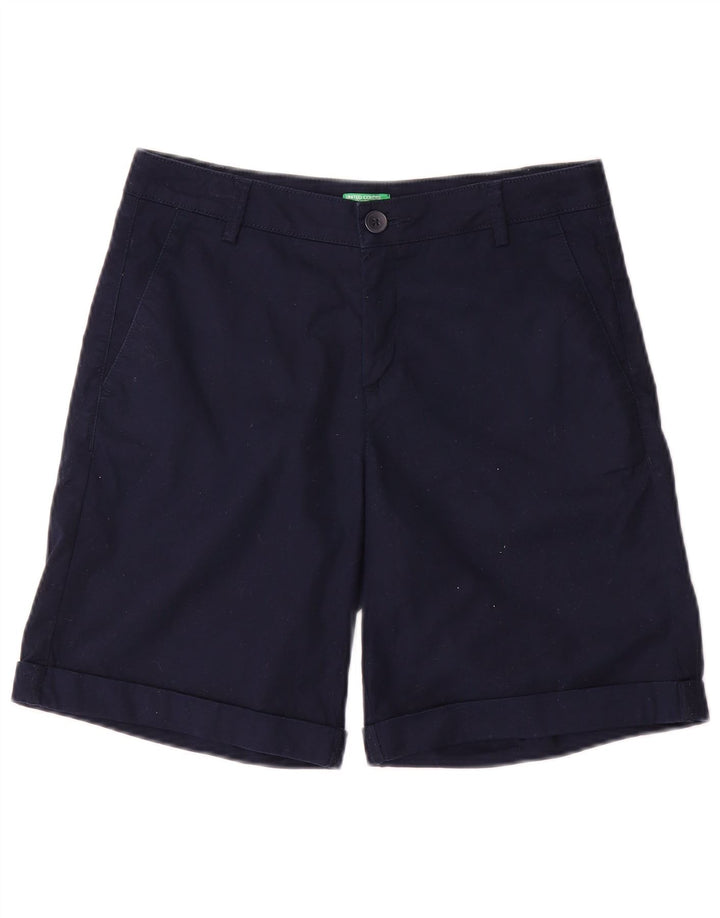 Shorts Chino feminino BENETTON Reino Unido 8 pequeno W28 algodão azul marinho