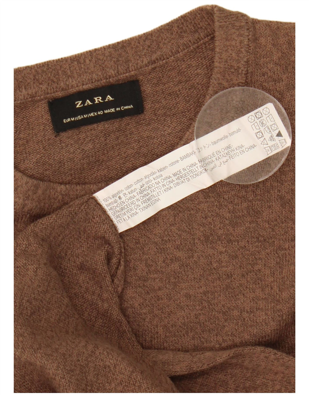 Zara Suéter masculino com gola redonda e algodão manchado marrom médio