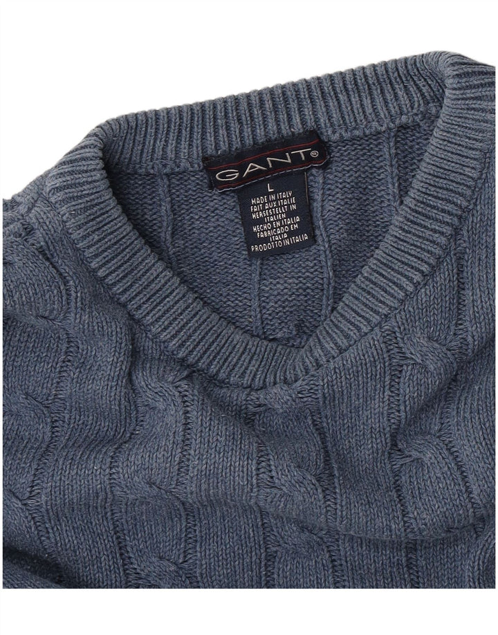 Suéter masculino Gant com gola redonda, grande algodão azul