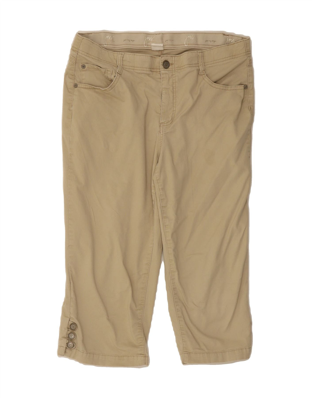 VINTAGE Womens Straight Capri Trousers W34 L20 Beige Vintage Vintage and Second-Hand Vintage from Messina Hembry 