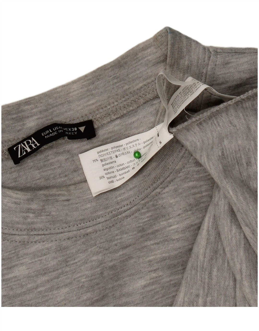 Camiseta feminina Zara UK 16 grande poliéster manchado cinza