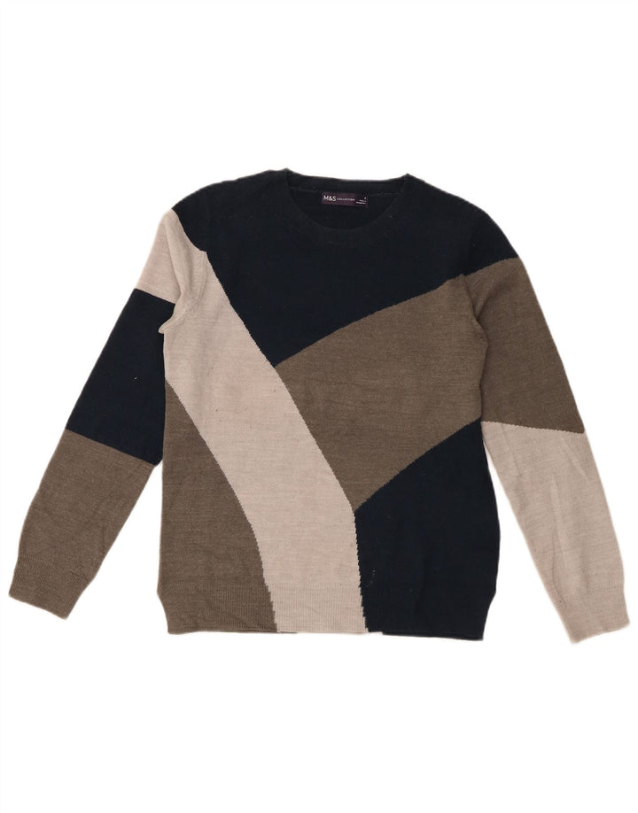 Suéter feminino Marks & Spencer com gola redonda e bloco colorido cinza pequeno Reino Unido 8