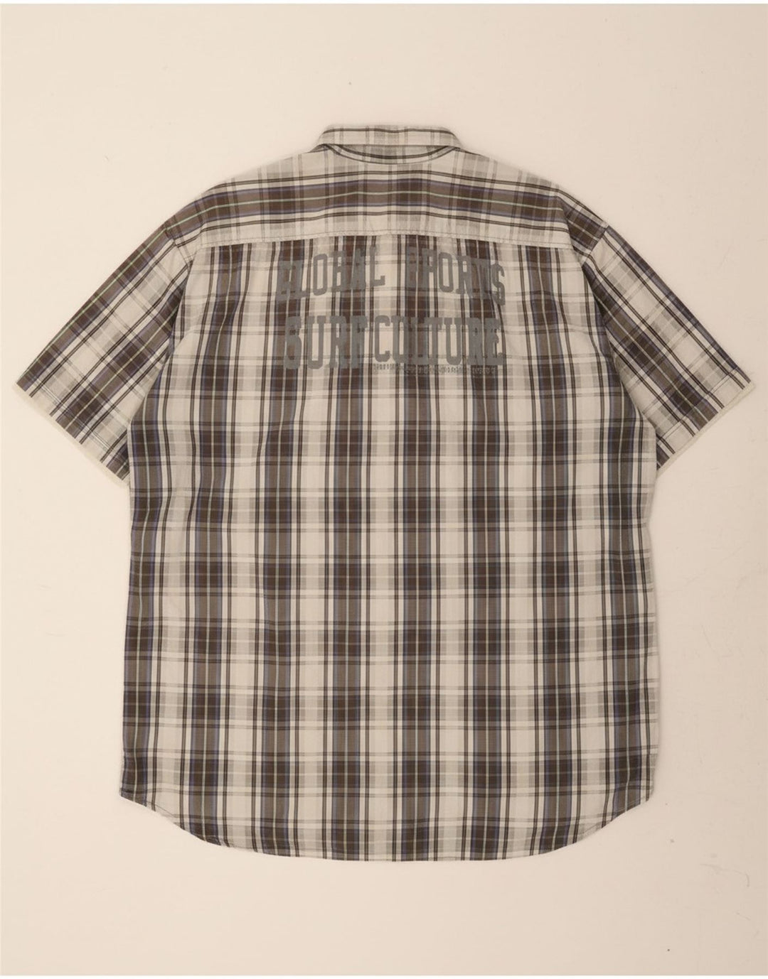 Camisa masculina estampada de manga curta TOM TAILOR 2XL algodão xadrez cinza