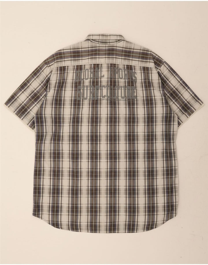 Camisa masculina estampada de manga curta TOM TAILOR 2XL algodão xadrez cinza