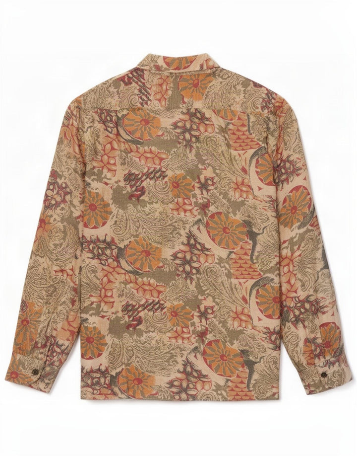 Camisa Masculina Vintage Pequena Floral Bege