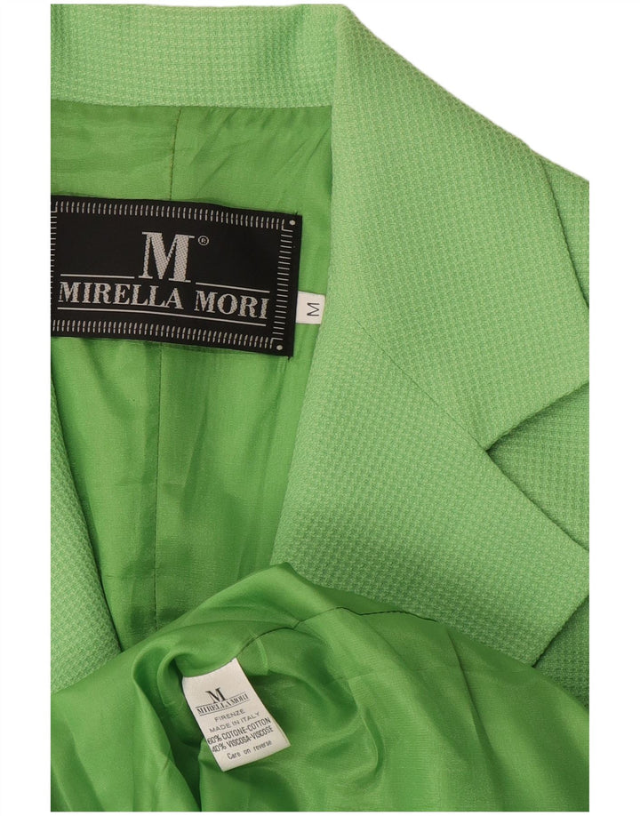 Jaqueta blazer feminina Mirella Mori com 3 botões Reino Unido 14 algodão verde médio