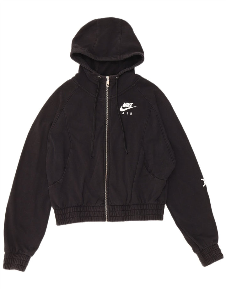 Suéter feminino Nike com capuz e zíper gráfico oversized UK 10 pequeno algodão preto