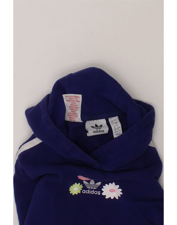 ADIDAS Girls Hoodie Jumper 6-7 Years Purple Cotton Vintage Adidas and Second-Hand Adidas from Messina Hembry 