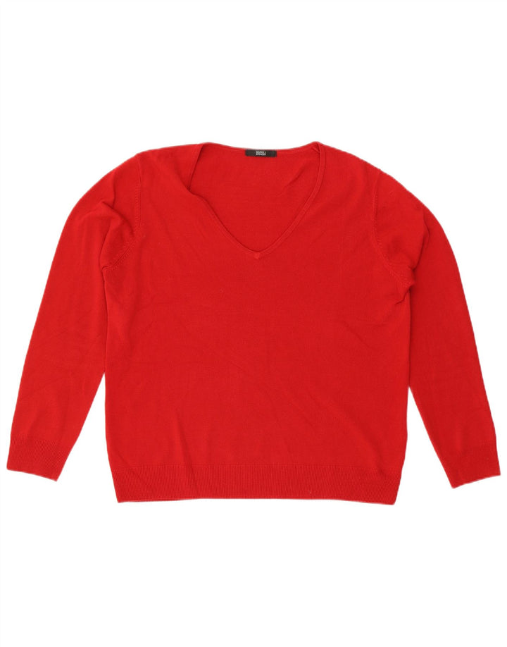 Suéter feminino Marks & Spencer com decote em V Reino Unido 16 grande acrílico vermelho