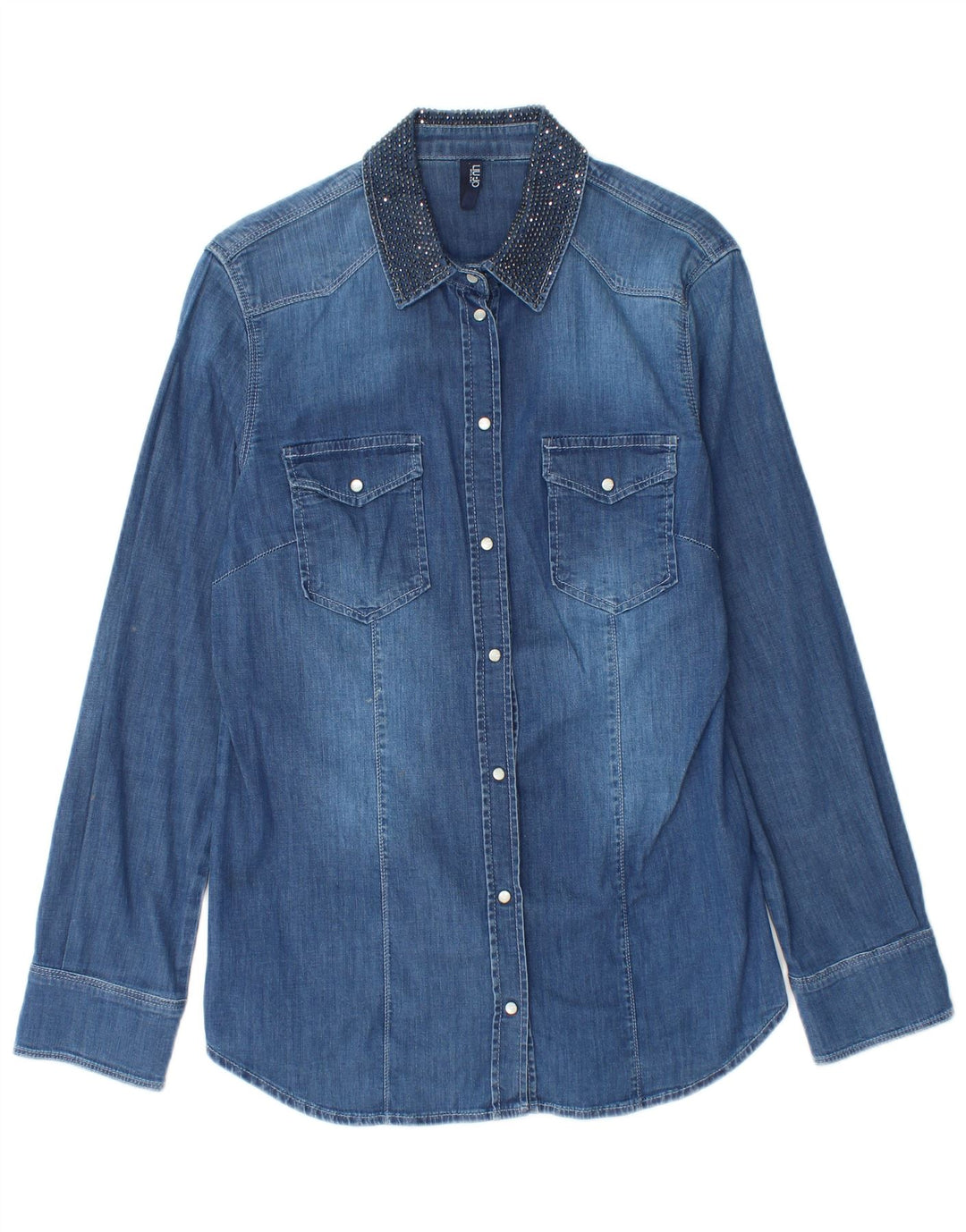 Camisa jeans feminina Liu Jo IT 46 grande algodão azul