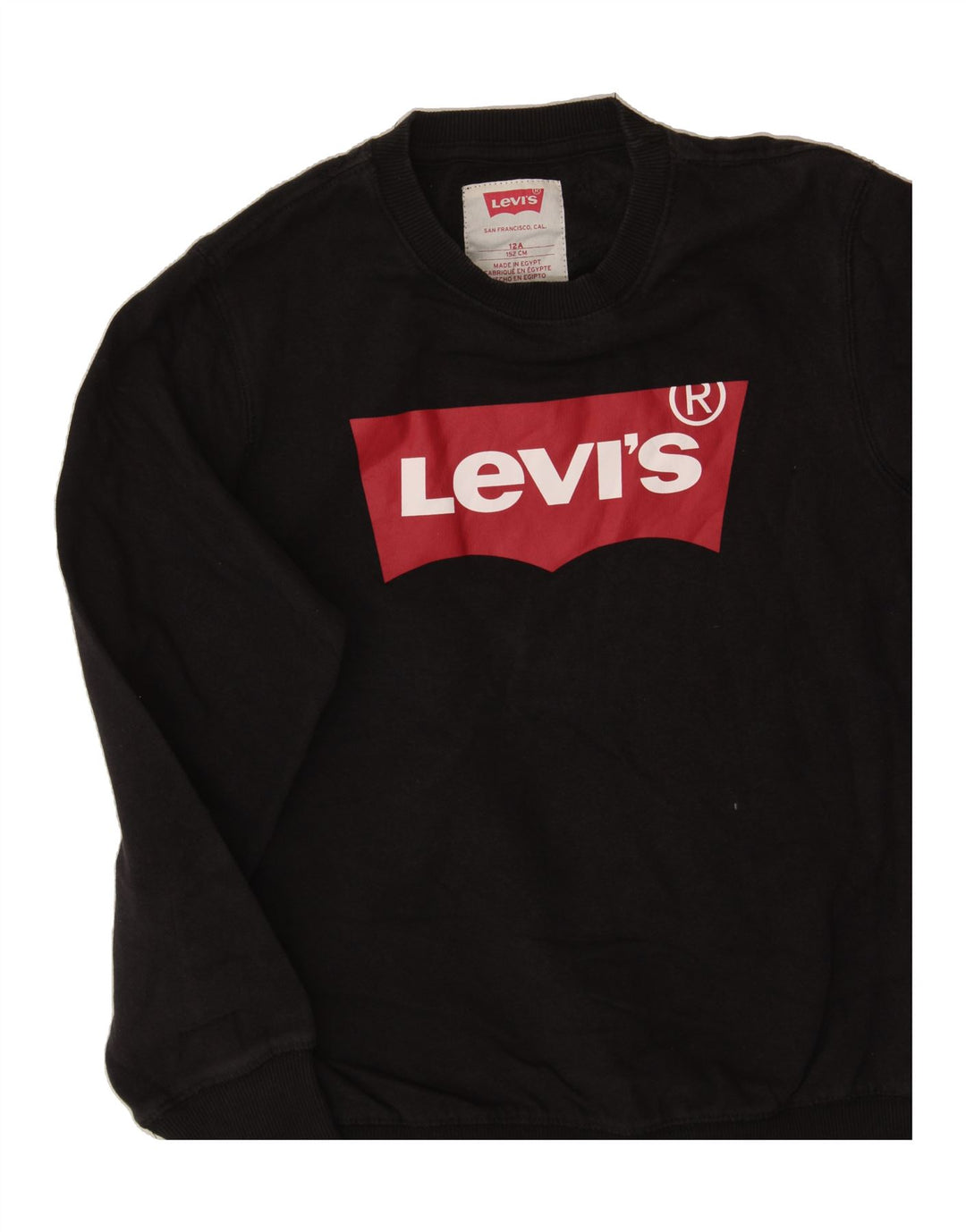 LEVI'S Boys Graphic Sweatshirt Jumper 11-12 Years Black Cotton Vintage Levi's and Second-Hand Levi's from Messina Hembry 
