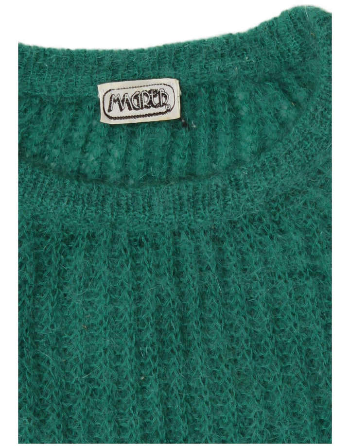 Suéter feminino vintage com gola canoa UK 14 azul médio