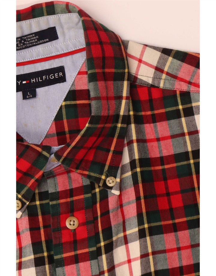 Camisa masculina de flanela Tommy Hilfiger grande algodão xadrez vermelho