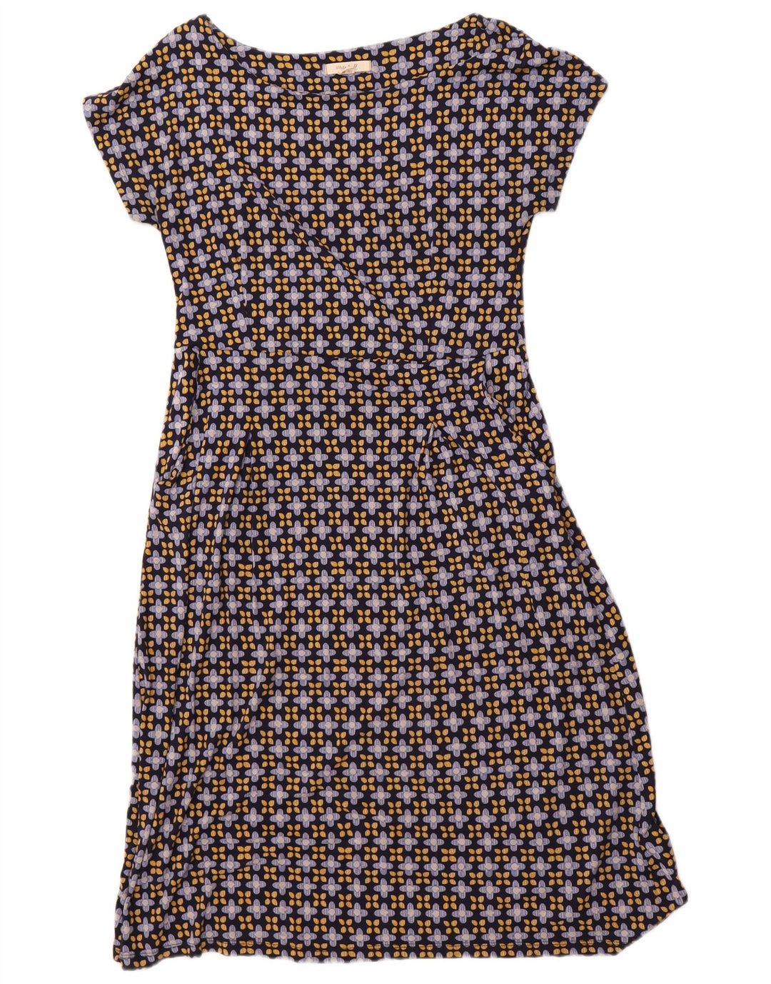 WHITE STUFF Vestido feminino evasê UK 12 médio azul marinho floral viscose