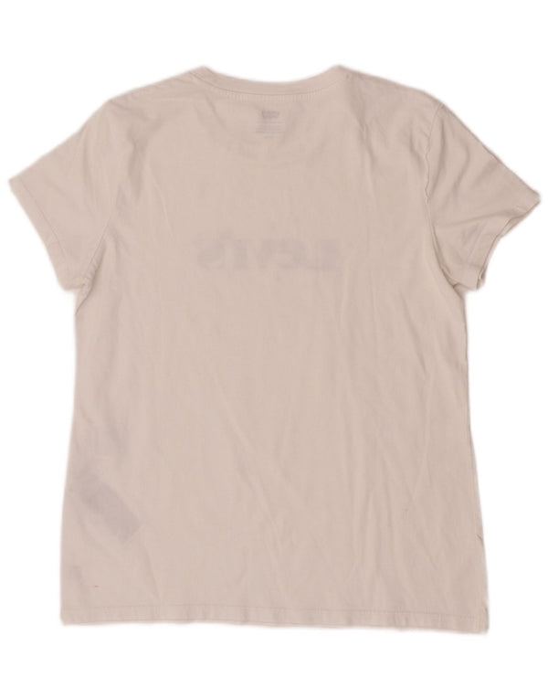 Camiseta feminina gráfica Levi's UK 14 algodão branco médio