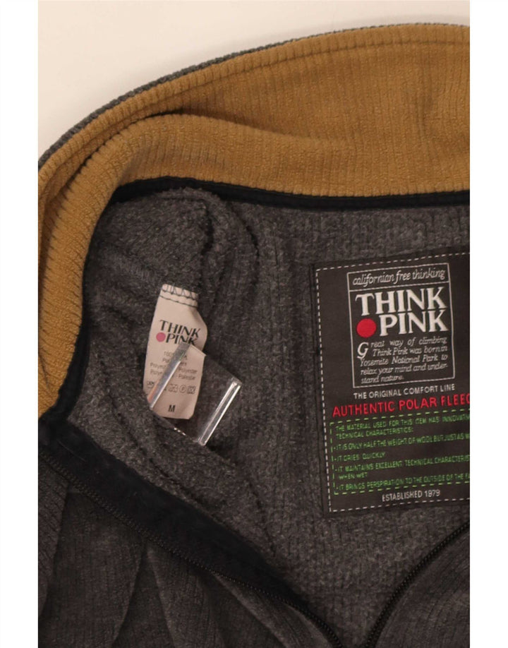 Suéter de lã masculino Think Pink com gola com zíper e bloco de cor cinza médio