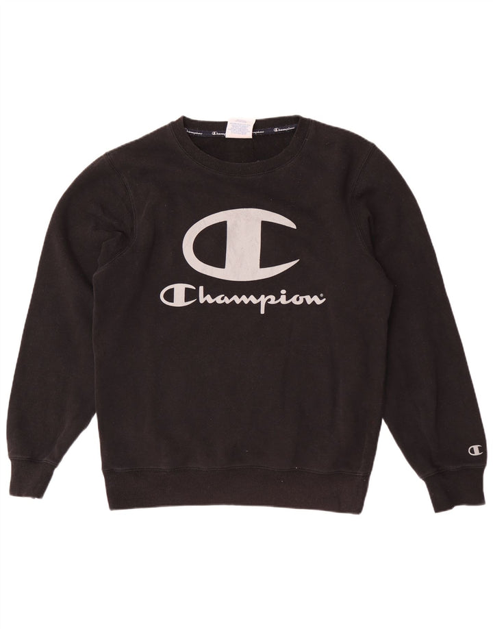 Champion masculino gráfico moletom jumper médio algodão preto