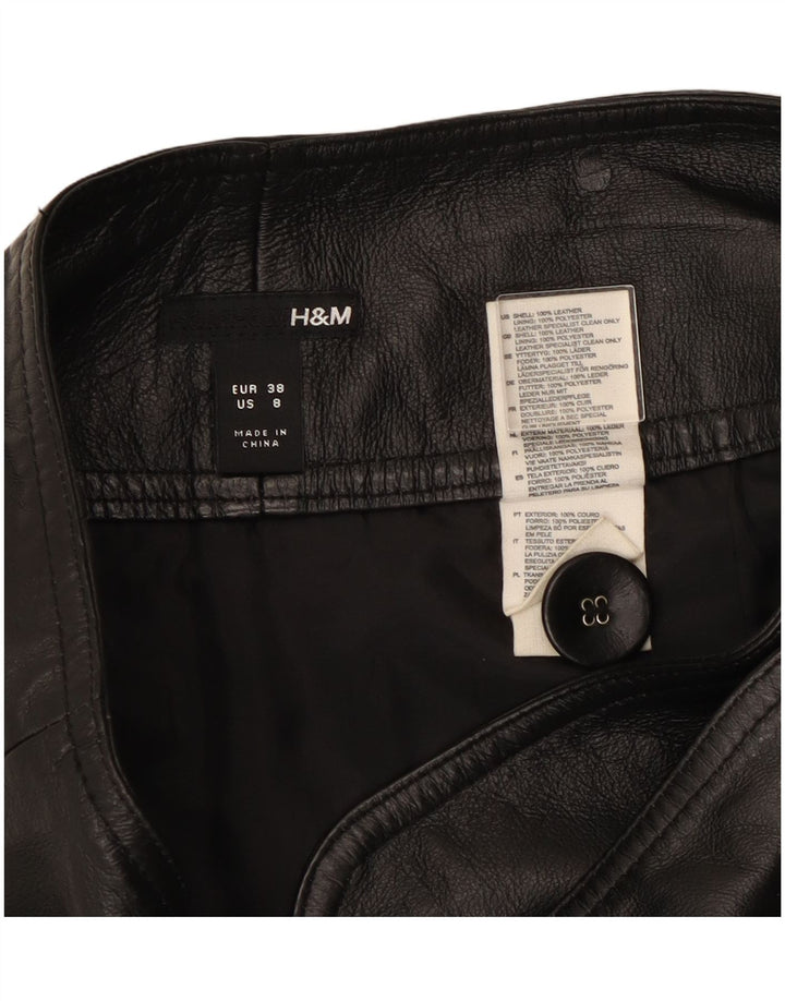 Saia feminina de couro H&M US 8 médio W30 couro preto