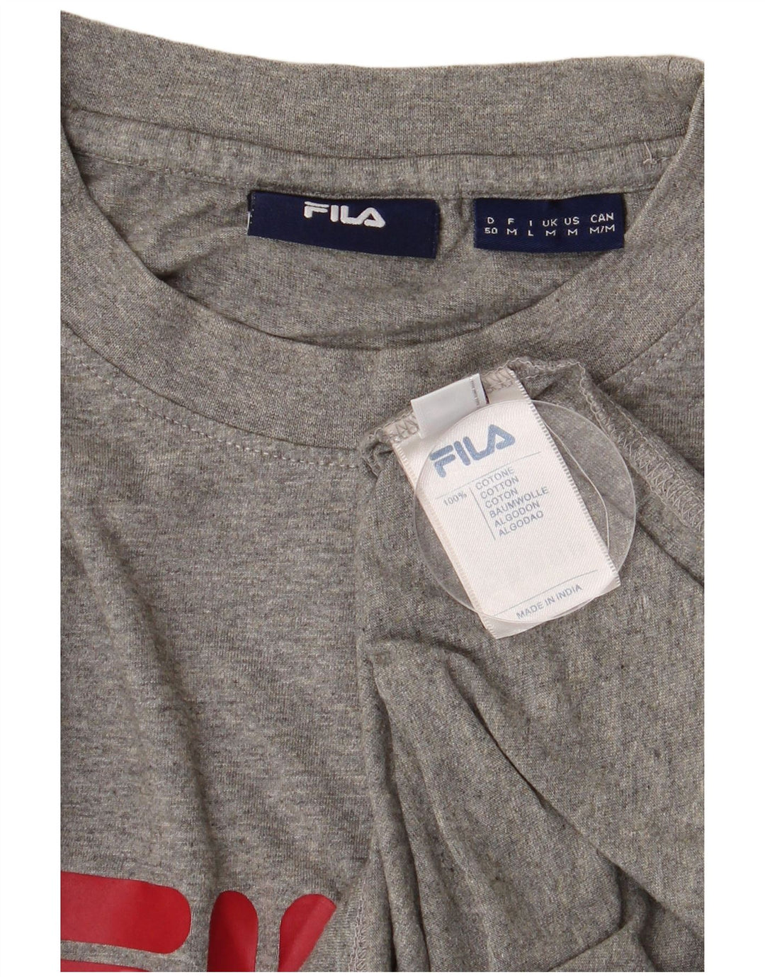 Fila Mens Graphic Top Manga Longa Médio Algodão Cinza
