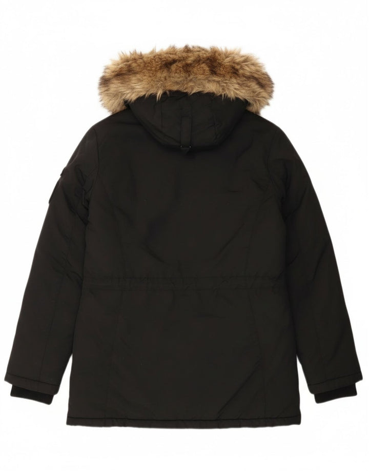 Jaqueta Parka Feminina Superdry com Capuz UK 12 Médio Preto Nylon