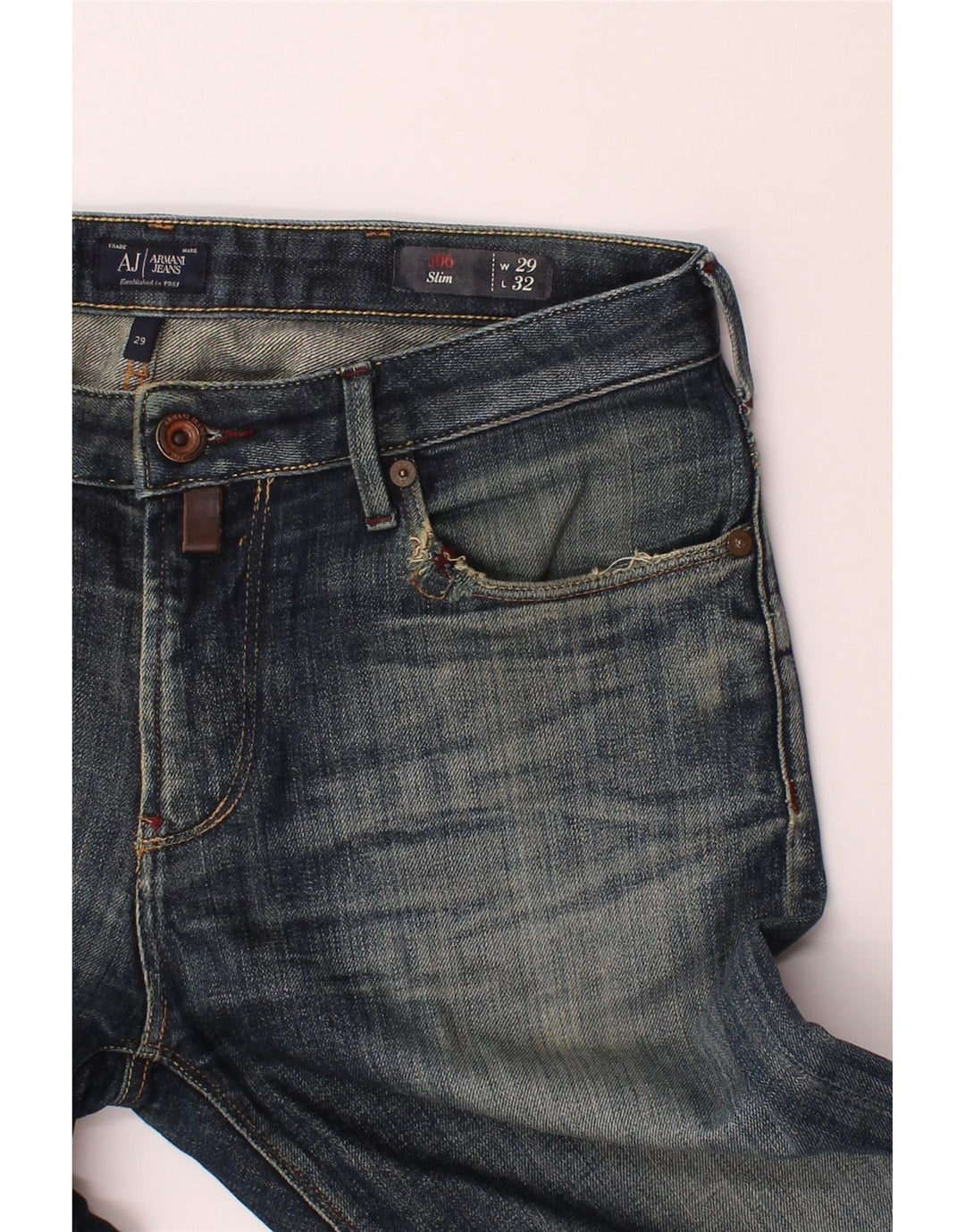 ARMANI Mens Slim Jeans W29 L32 Blue Cotton Vintage Armani and Second-Hand Armani from Messina Hembry 