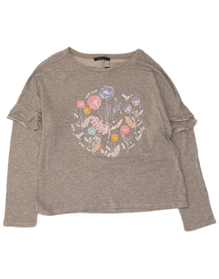 Top gráfico feminino Marks & Spencer manga comprida Reino Unido 16 grande cinza floral