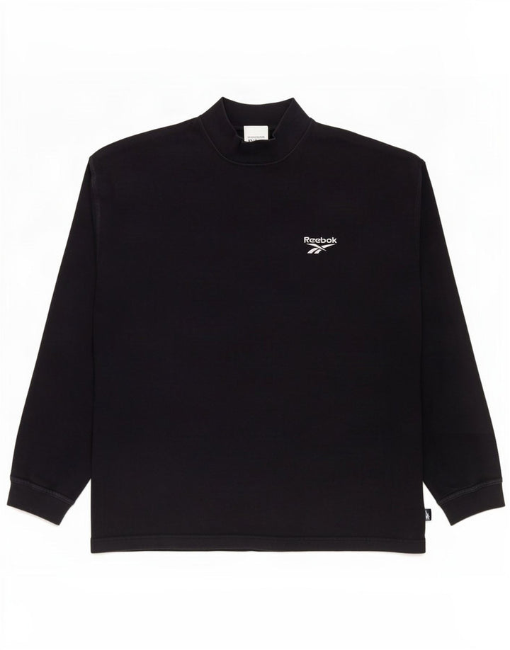Reebok Mens Top Manga Longa Pequeno Algodão Preto