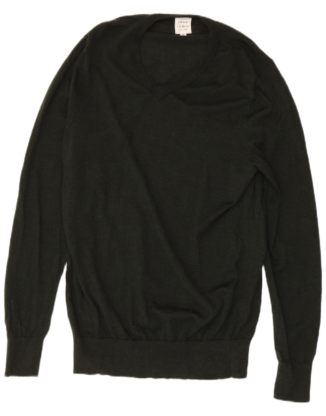 JOHN LEWIS Suéter masculino com decote em V, lã merino verde médio