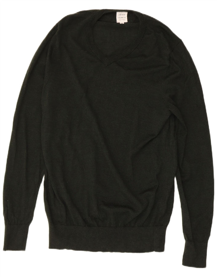 JOHN LEWIS Suéter masculino com decote em V, lã merino verde médio
