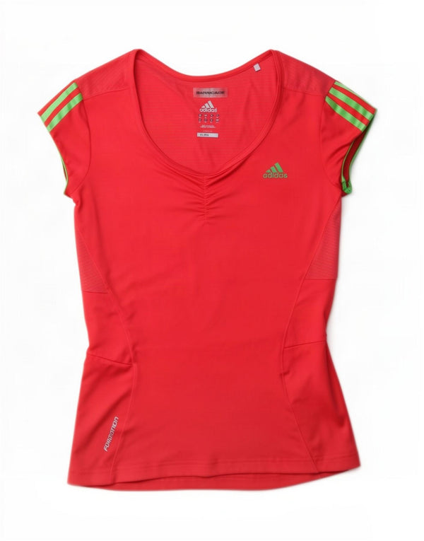 Adidas Womens Climalite T-Shirt Top UK 10 Pequeno Poliéster Vermelho
