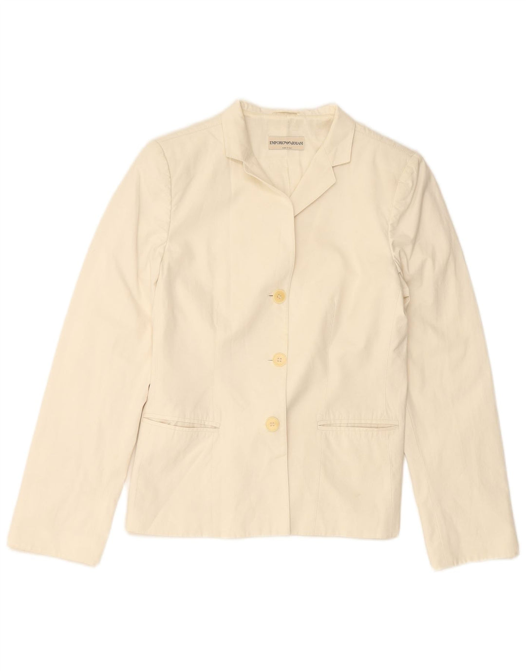 EMPORIO ARMANI Jaqueta blazer feminina de 3 botões IT 44 médio off white algodão