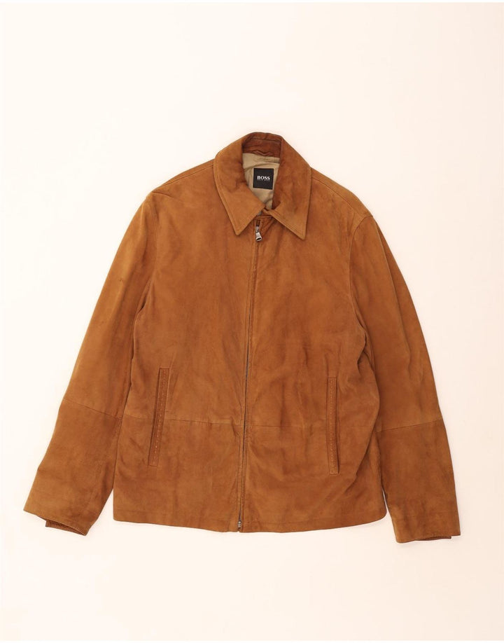 Jaqueta masculina de camurça Hugo Boss EU 52 XL couro marrom
